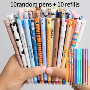 Bolígrafos de gel borrables con figuras de animales y recambios de colores