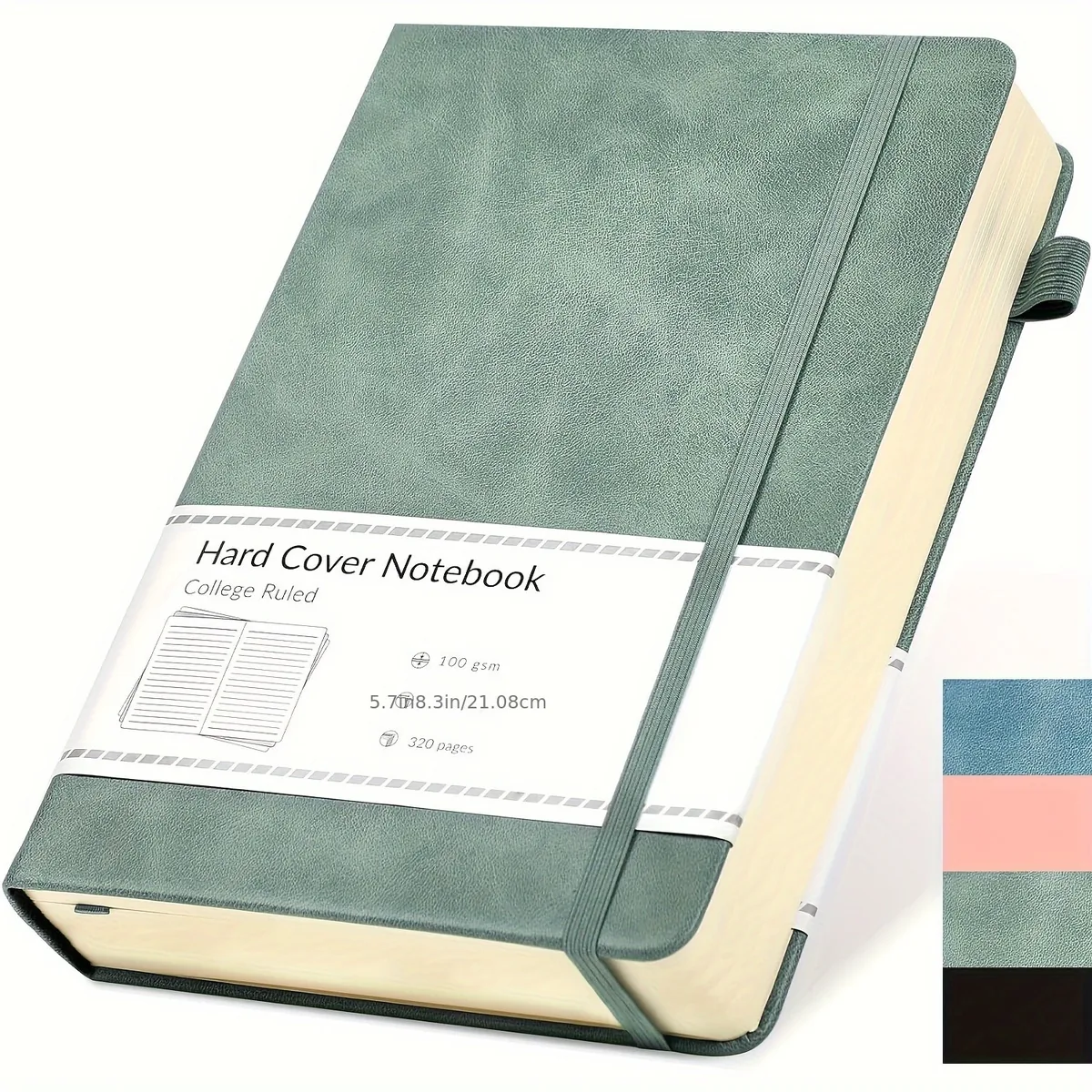 Cuaderno diario A5 verde de tapa dura y 320 páginas rayadas
