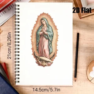 Cuaderno de espiral A5 con la Virgen de Guadalupe dibujada a mano