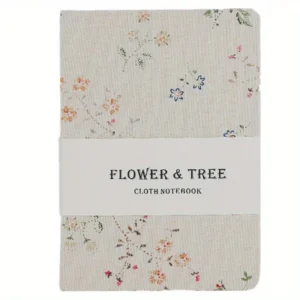 Cuaderno B6 de lona clara con flores pequeñas y faja de papel