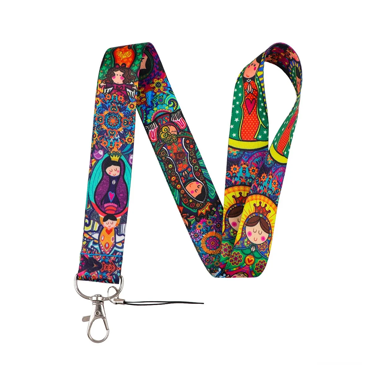 Cordón multicolor con la Virgen de Guadalupe en estilo de arte popular
