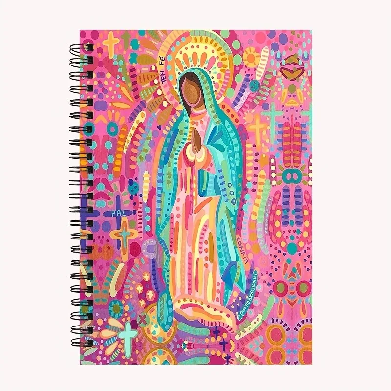 Cuaderno de espiral A5 con la Virgen de Guadalupe en arte moderno multicolor