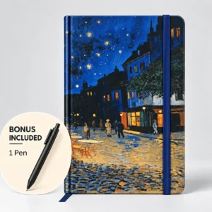 Diario de tapa dura con Terraza de café por la noche de Van Gogh y bolígrafo incluido