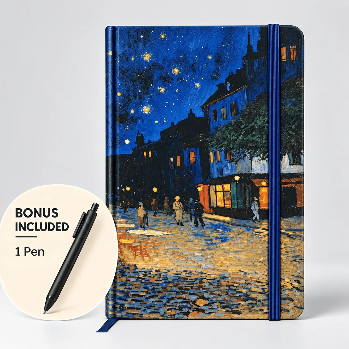 Diario de tapa dura con Terraza de café por la noche de Van Gogh y bolígrafo incluido