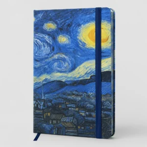 Diario de tapa dura con La noche estrellada de Van Gogh y banda elástica azul