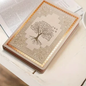 Diario de viaje A5 marfil con árbol de la vida y marco dorado