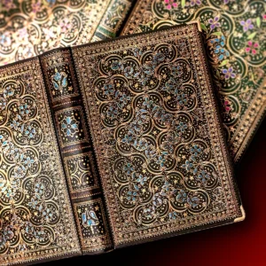 Diario vintage de tapa dura con ornamentos dorados