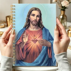 Libreta de espiral con el Sagrado Corazón de Jesús en la cubierta