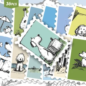 Pegatinas de perritos en marcos de sello postal en tonos pastel