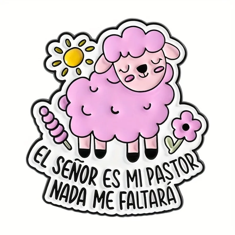 Pin con una oveja rosa y la frase El Señor es mi pastor nada me faltará