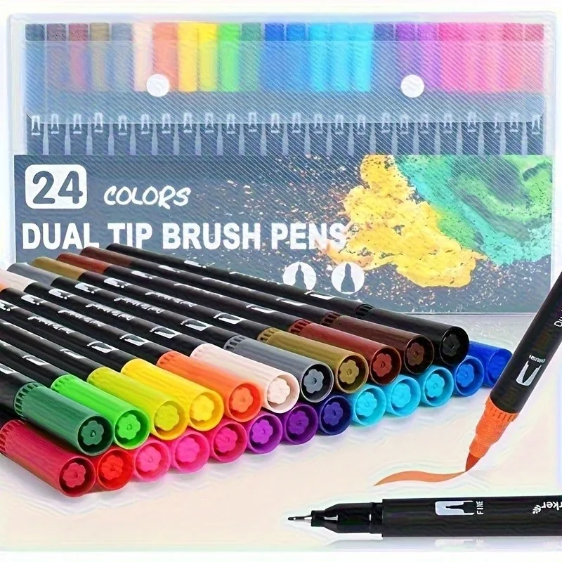 Set de 24 rotuladores de acuarela de doble punta en estuche con colores vivos