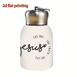 Termo blanco de acero inoxidable con la palabra Jesus y The Way The Truth The Life